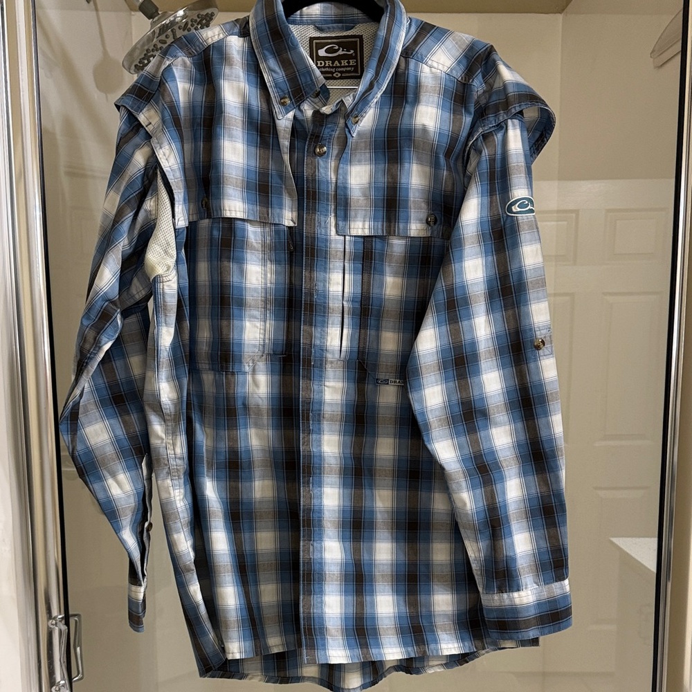 Drake Navy and White Plaid Shirt